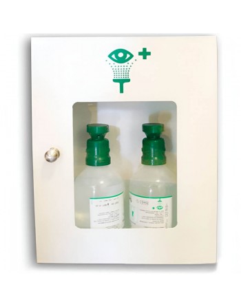 Station 2 eyewash bottles with metal cabinet