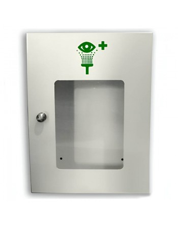 Metal cabinet for eyewash bottles