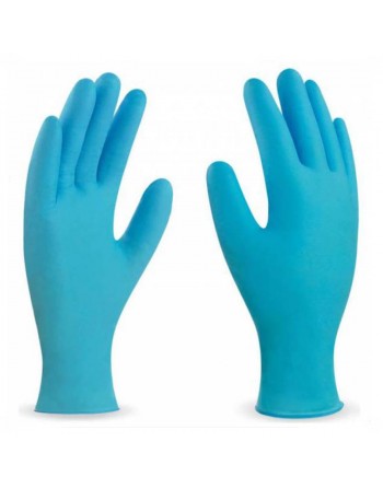 Box of 100 pcs. Disposable blue nitrile gloves.