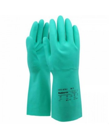 Green flocked nitrile glove with chemical protection