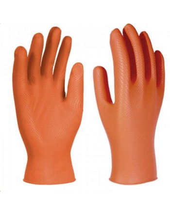 Box of 50 orange diamond-textured nitrile gloves